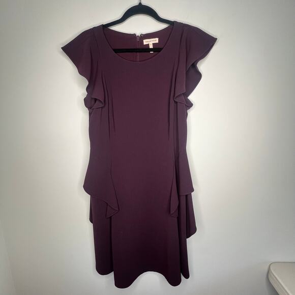 Rebecca Taylor Bordeaux Wine Ruffle Dress Size 8 - Picture 3 of 7